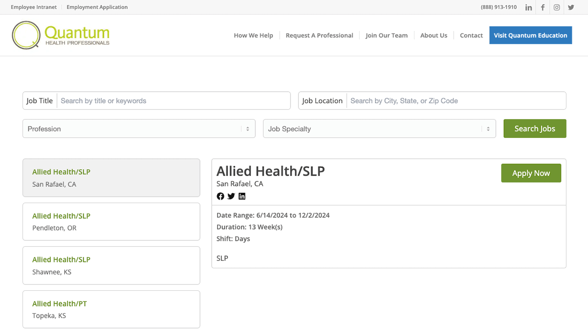 Quantum Health careers page